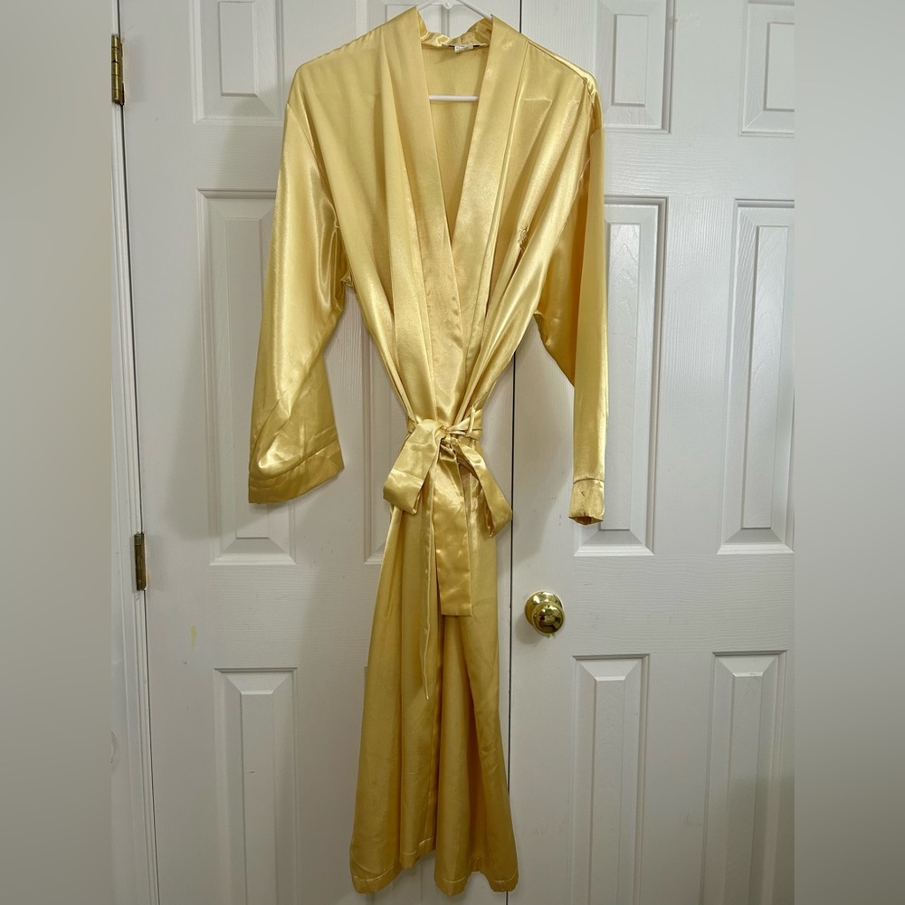 Vintage Christian Dior Gold Yellow Long Sleeve Midi Robe Size Large